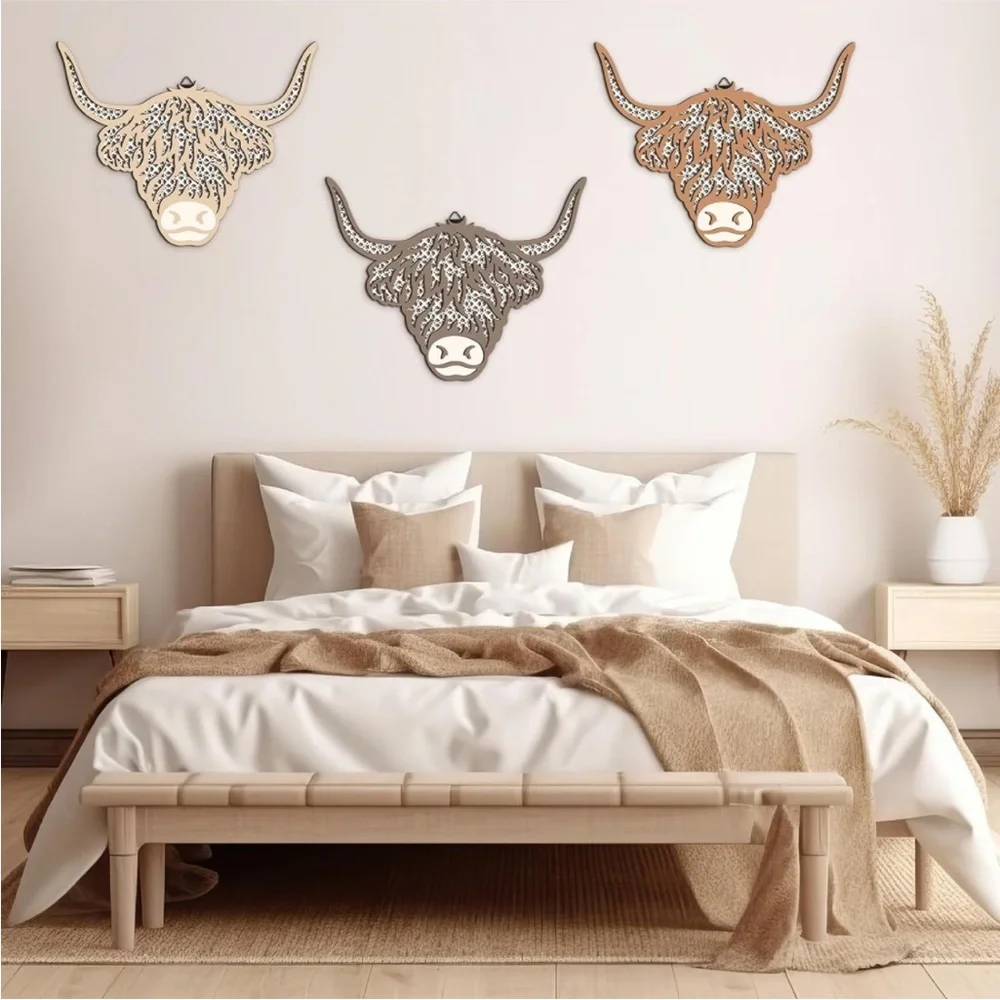 3 piece western highland cow wall decor